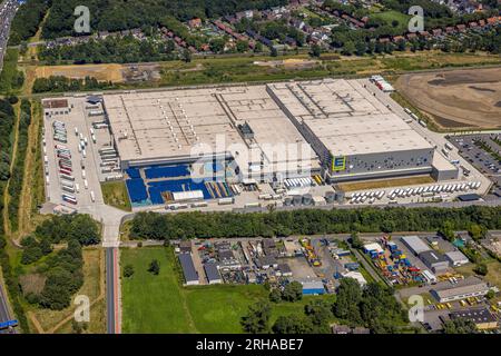 Vue aérienne, centre logistique de l'entrepôt central d'Edeka sur l'autoroute A3, Waldteich, Schwarrze Heide, Oberhausen, région de la Ruhr, Rhénanie du Nord-Westphalie, GE Banque D'Images