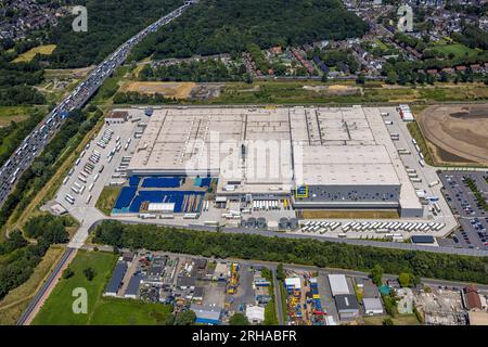 Vue aérienne, chantier de construction de l'entrepôt e-food de Picnic au centre logistique de l'entrepôt central d'Edeka sur l'autoroute A3, Waldteich, Schwarrze Heide, Banque D'Images