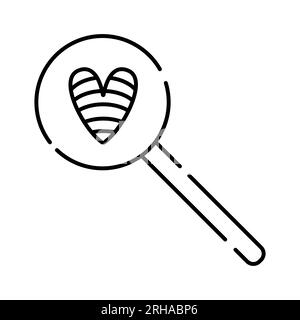 Loupe, loupe avec coeur arc-en-ciel, icône de ligne noire vectorielle Illustration de Vecteur
