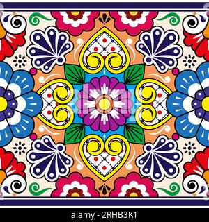 Poterie mexicaine Talavera ou vecteur de style céramique modèle sans couture, textile ou tissu imprimé fond décoratif inspiré par les dessins traditionnels de Illustration de Vecteur