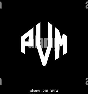 Logo de lettre PVM en forme de polygone. Logo en forme de polygone et de cube PVM. Modèle de logo vectoriel hexagone PVM couleurs blanc et noir. Monogr. PVM Illustration de Vecteur