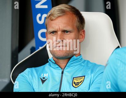 L'entraîneur d'Oxford United Liam Manning avant le match de Sky Bet League One au Pride Park Stadium, Derby. Date de la photo : mardi 15 août 2023. Banque D'Images