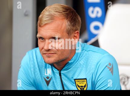 L'entraîneur d'Oxford United Liam Manning avant le match de Sky Bet League One au Pride Park Stadium, Derby. Date de la photo : mardi 15 août 2023. Banque D'Images