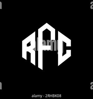 Logo de lettre RFC avec forme de polygone. Design de logo en forme de polygone et de cube RFC. Modèle de logo vectoriel hexagonal RFC couleurs blanc et noir. Monogr. RFC Illustration de Vecteur