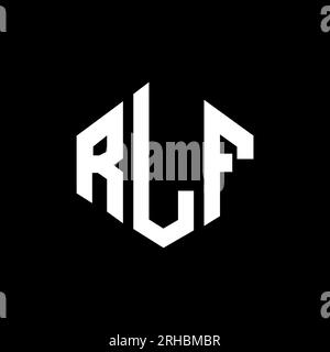 Logo de lettre RLF avec forme de polygone. Logo en forme de polygone et de cube RLF. Modèle de logo vectoriel hexagonal RLF couleurs blanches et noires. Monogr. RLF Illustration de Vecteur