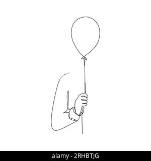 Le dessin au trait continu d'une personne tient le ballon. Illustration de Vecteur