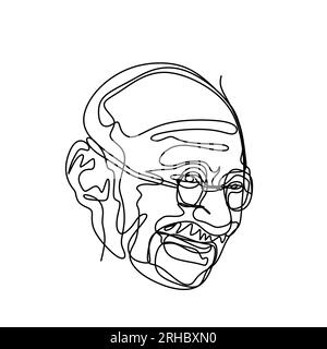 Dessin au trait continu du Mahatma Gandhi, Gandhi était le chef du mouvement indépendantiste indien dans l'Inde gouvernée par les Britanniques Illustration de Vecteur