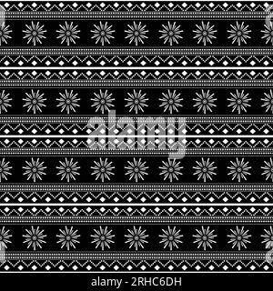 Illustration vectorielle de motif sans couture tribal noir et blanc avec des rayures dessinant mandala étoiles motif batik. Illustration de Vecteur