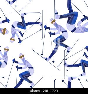 Pattern sans couture aquarelle avec skieurs. Banque D'Images