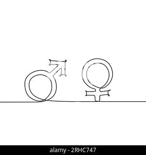 Illustration vectorielle de dessin de ligne continue de symbole mâle et femelle. Concept de signe de genre. Illustration de Vecteur