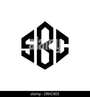 Logo de lettre SBC avec forme de polygone. Logo en forme de polygone et de cube SBC. Modèle de logo vectoriel hexagone SBC couleurs blanches et noires. SBC monogr Illustration de Vecteur