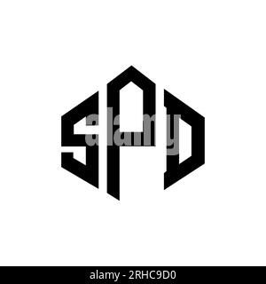 Logo SPD lettre avec forme de polygone. Conception de logo en forme de polygone et de cube SPD. Modèle de logo vectoriel SPD hexagone couleurs blanches et noires. Vitesse monogr Illustration de Vecteur