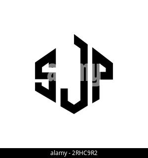 Logo de lettre SJP avec forme de polygone. Logo en forme de polygone et de cube SJP. Modèle de logo vectoriel hexagone SJP couleurs blanches et noires. SJP monogr Illustration de Vecteur