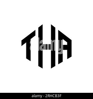 Conception de logo de lettre THA avec forme de polygone. Conception de logo en forme de polygone et de cube THA. Modèle de logo vectoriel THA hexagone couleurs blanches et noires. THA monogr Illustration de Vecteur