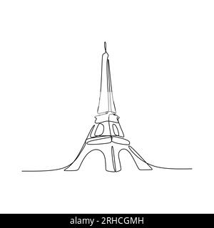 Paris Tour eiffel illustration vectorielle dessinée à la main dessin au trait continu dessin unique isolé sur fond blanc Illustration de Vecteur