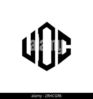 Logo de lettre UDC avec forme de polygone. Logo en forme de polygone et de cube UDC. Modèle de logo vectoriel hexagone UDC couleurs blanches et noires. UDC monogr Illustration de Vecteur