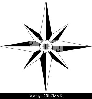 Rose du vent ou vecteur de rose de boussole avec huit directions. Symbole de navigation marine, nautique ou trekking ou à inclure dans une carte. Illustration de Vecteur