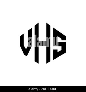 Logo de lettre VHS avec forme de polygone. Logo en forme de polygone VHS et de cube. Modèle de logo vectoriel hexagone VHS couleurs blanc et noir. Monogr. VHS Illustration de Vecteur