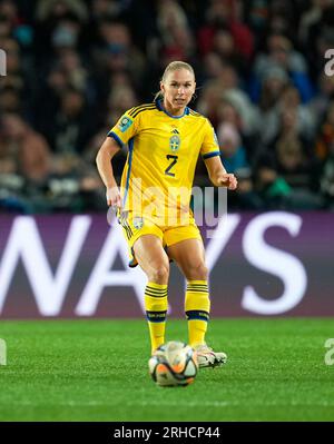 Août 15 2023 : Jonna Andersson (Suède) contrôle le ballon pendant un match, à, . Kim Price/CSM (image de crédit : © Kim Price/Cal Sport Media) Banque D'Images