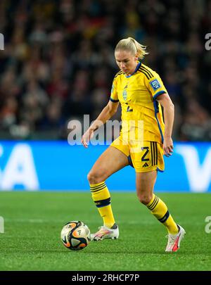 Août 15 2023 : Jonna Andersson (Suède) contrôle le ballon pendant un match, à, . Kim Price/CSM (image de crédit : © Kim Price/Cal Sport Media) Banque D'Images