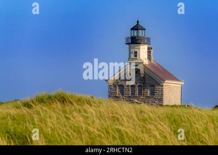 En fin d'après-midi, photo d'été du phare nord, New Shoreham, Block Island, Rhode Island. Août 2023 Banque D'Images