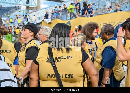 Chester, PA, USA 15 août 2023 Réunion des médias avant le match (image de crédit : Don Mennig Alamy News - usage éditorial seulement - pas d'usage commercial) Banque D'Images