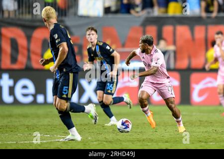 Chester, PA, États-Unis 15 août 2023 Josef Martinez dribble sur le terrain (image de crédit : Don Mennig Alamy News - usage éditorial seulement - pas d'usage commercial) Banque D'Images