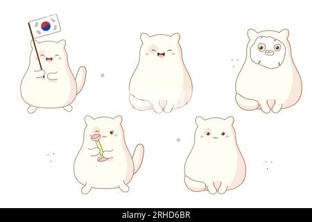 clipart chats coréen mignon kawaii. Illustration vectorielle isolée sur fond blanc Illustration de Vecteur