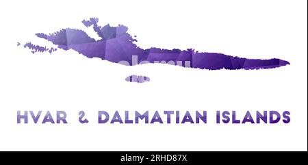 Carte des îles de Hvar et Dalmatie. Illustration basse poly de l'île. Motif géométrique violet. Illustration vectorielle polygonale. Illustration de Vecteur