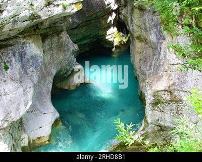 Rivière Soca dans la gorge de la Grande Soca dans la vallée de Trenta, Slovénie Banque D'Images