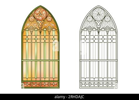 Feuille de travail avec verre d'église teinté dans des couleurs de grade. Illustration de Vecteur