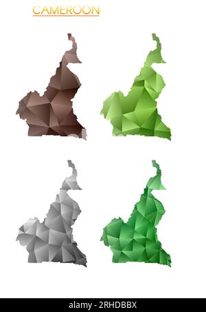 Ensemble de cartes polygonales vectorielles du Cameroun. Carte de gradient lumineux du pays dans le style bas poly. Carte multicolore du Cameroun dans un style géométrique pour votre info Illustration de Vecteur