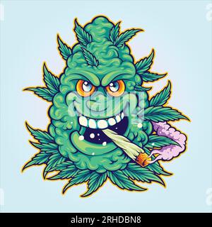 Goofy vert monstre herbe bourgeon fumant cannabis illustrations vectorielles pour votre logo de travail, t-shirt de marchandises, autocollants et dessins d'étiquettes, affiche, greeti Illustration de Vecteur