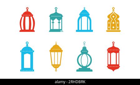 Six lanternes ramadan colorées isolées sur fond blanc. Illustration de Vecteur