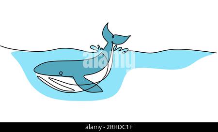 Un dessin au trait de baleine nageant isolé sur fond blanc Illustration de Vecteur