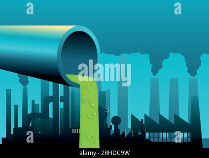 Graphique vectoriel d'un tuyau de déchets des usines, élimination, concept de pollution Illustration de Vecteur