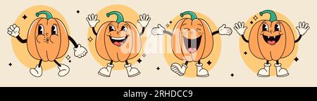 Ensemble de citrouilles de dessin animé groovy halloween. Illustration de Vecteur