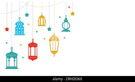 Six lanternes ramadan colorées et ornements islamiques isolés sur fond blanc. Illustration de Vecteur