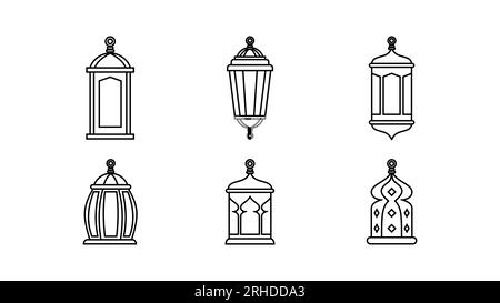 Six lanternes ramadan isolées sur fond blanc. Illustration de Vecteur