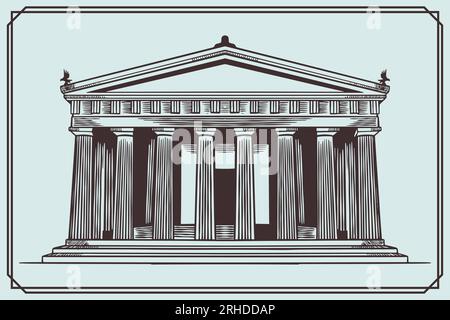 bâtiment grec ancien dessiné à la main dans un style vintage. Illustration de Vecteur