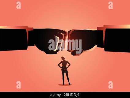 Illustration d'un vecteur de concept d'affaires d'une femme d'affaires regardant deux géants poing cassé Illustration de Vecteur