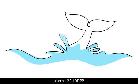 Un dessin au trait de queue de baleine isolé sur fond blanc Illustration de Vecteur