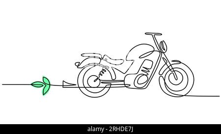 Un dessin de ligne de moto électrique isolé sur fond blanc. Minimalisme continu à ligne unique. Illustration de Vecteur