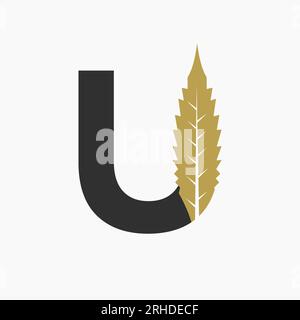 Concept de logo de cannabis de lettre U avec l'icône de marijuana Leaf Illustration de Vecteur