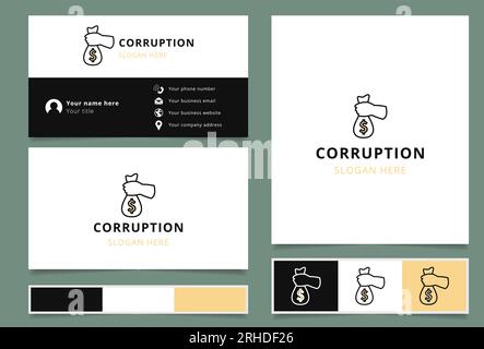 Conception de logo de corruption avec slogan modifiable. Livre de marque et modèle de carte de visite. Illustration de Vecteur