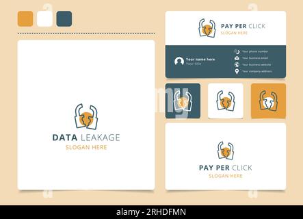 Logo de fuite de données avec slogan modifiable. Livre de marque et modèle de carte de visite. Illustration de Vecteur