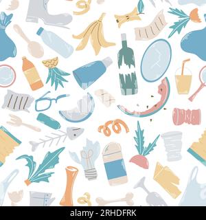 Motif sans couture de déchets ménagers assortis dessinés à la main Illustration de Vecteur