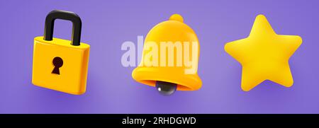 Ensemble d'objets icônes. Cloche, étoile et cadenas. Illustration vectorielle Illustration de Vecteur