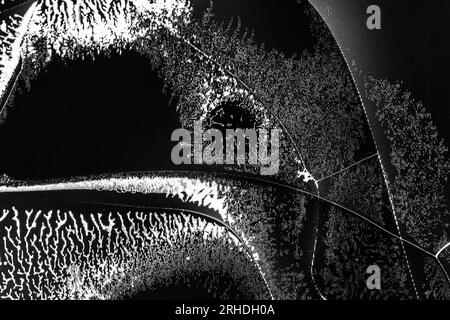 Fissures de fond de texture sur l'écran cassé d'un écran à cristaux liquides, moniteur d'ordinateur ou TV photo noir et blanc Banque D'Images