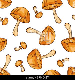 Autumn Skullcap Indible Mushrooms motif sans couture dans le style dessin animé, dessin au trait. Modèle pour papier d'emballage, tissu, conception. Illustration vectorielle Illustration de Vecteur